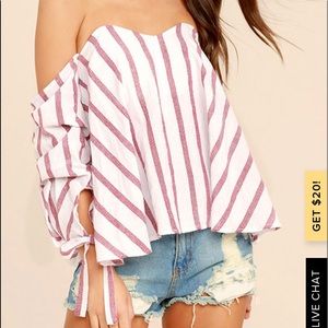 LuLu’s Red and White Striped Off-the-Shoulder Top
